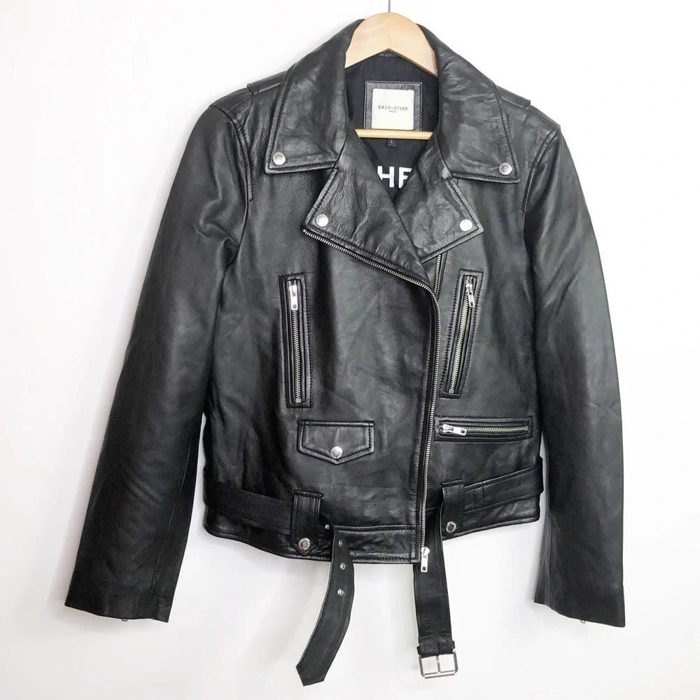 EACH X Other Paris Baya Black leather motorcycle belted jacket